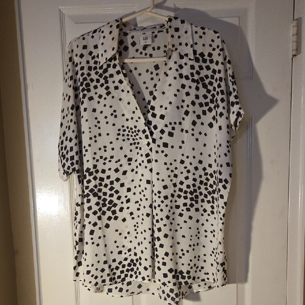 CAbi Black and White Geometric Blouse